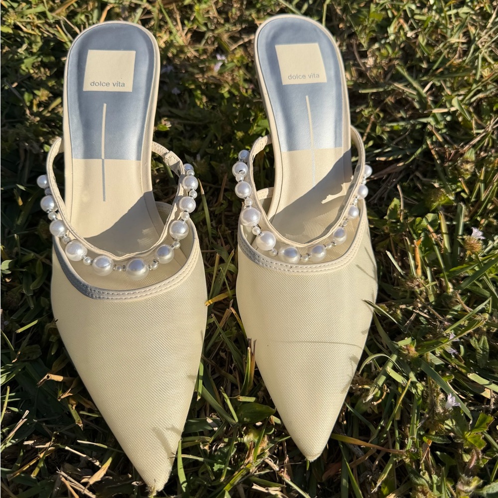 Dolce Vita Cream Pearl-Accented Mules